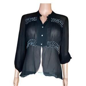 Max Studio 100% silk black sheer blouse size large
